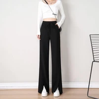 black drape ice silk cotton wide leg pants womens spring and summer high waist loose side split vertical casual straight pants