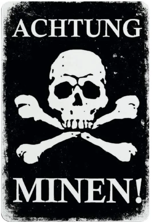 

Novelty Tin Sign Plaque Art German Mine Attention Warning Retro Decorative Sign Wall Plaque Metal Signs for Home Yard 8x12in