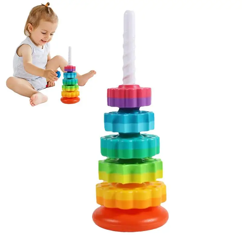 

Spinning Rainbow Kids Toy Rainbow Spinning Stacking Ring Toys For Kids Educational Toy For Girls Boys Kids Children Multipurpose