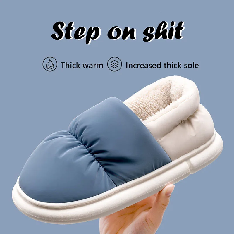 

Повседневные водонепроницаемые мужские тапочки, домашняя зимняя теплая обувь, плюшевые домашние тапочки на толстой подошве, мужская хлопковая обувь, новинка 2022