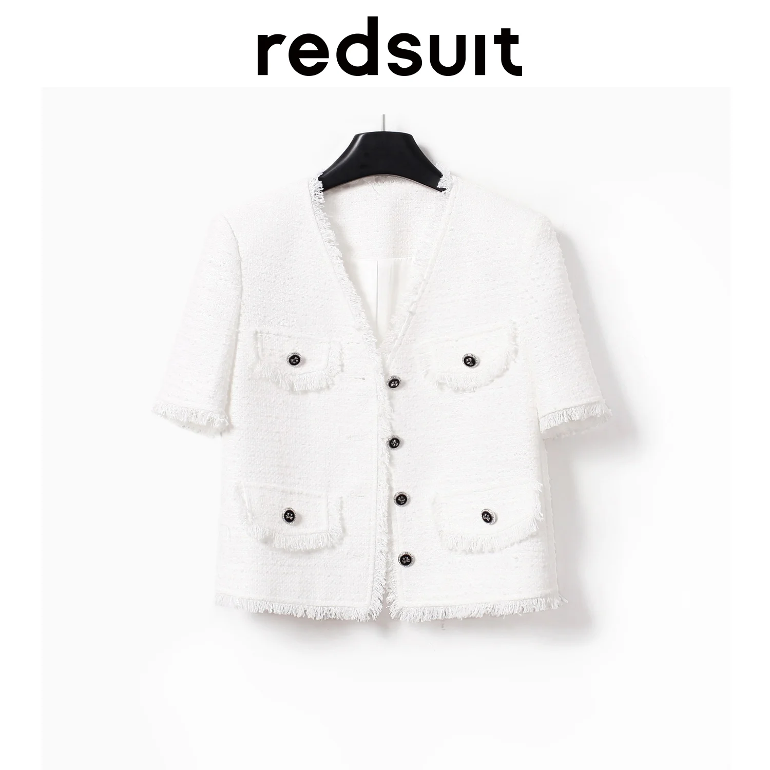 

Classic Tassel Thin Small Fragrance Top Simple Single Breasted White V-neck Summer Short Sleeve Coat