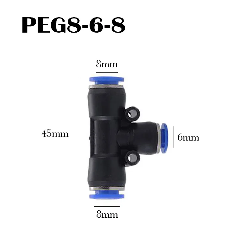 

Пневматические фитинги QHJIA PE4/5/6/8/10/12/14/16 PEG6-4-6