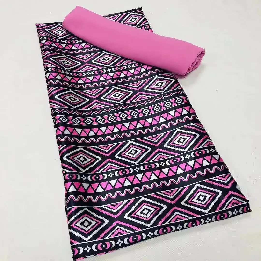 

Розовая африканская модная атласная ткань с принтом атласный Шелковый материал подходящий Тюль шарф Набор 4 + 2 ярда