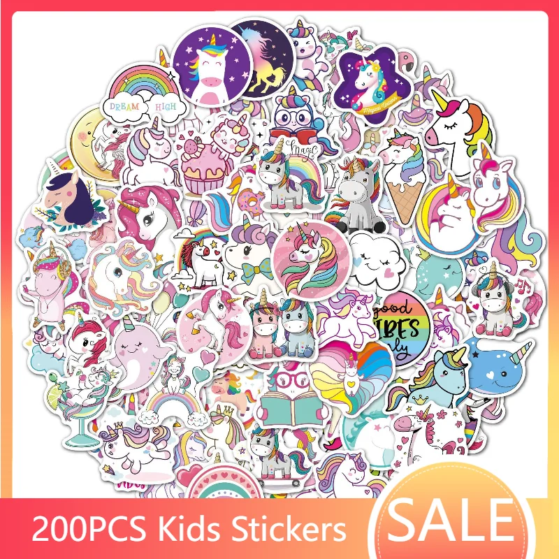 

200pcs Sticker Unicorn Graffiti Sticker Luggage Skateboard Waterproof Sticker Cute Sticker Pack Laptop Skin Children's Toys