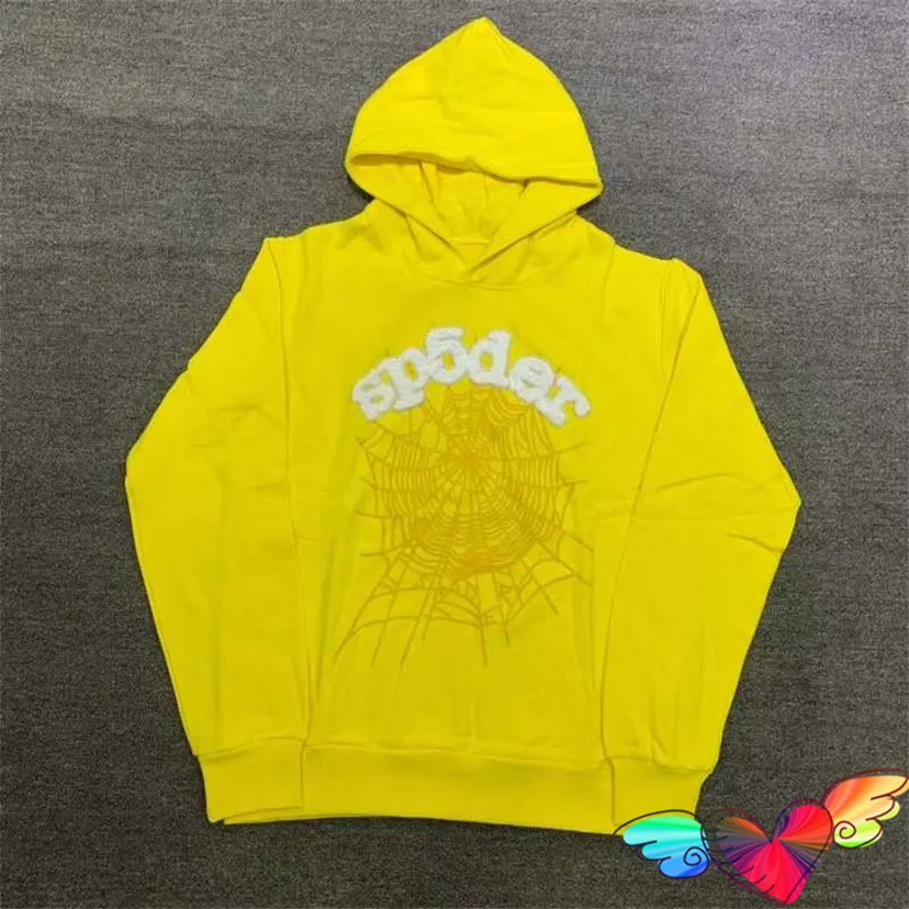 

2023Fw Yellow 555555 Sp5der Hoodie Men Women White Puff Print Young Thug Spider Hoodie Web Graphic Pullovers Hooded Sweatshirts