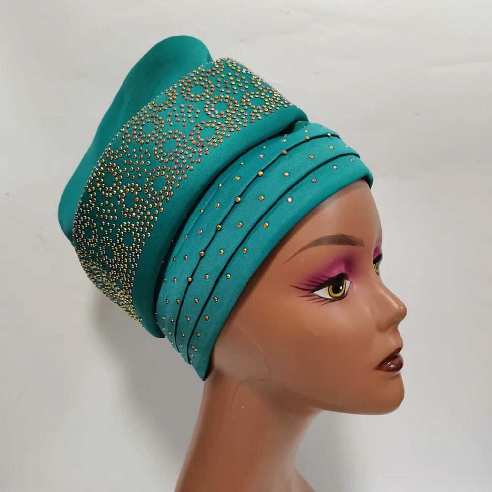 

Shinning Stone Pleated Turban Cap for Women Soild Color India African Headwrap Muslim Headscarf Bonnet Ladies Luxury Beanies Hat