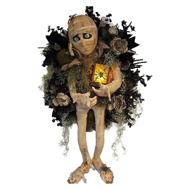 

Wreath Halloween, Mummy Wreath for Front Door, Horror Wall Hanging Front Door Welcome Sign Porch Decorations