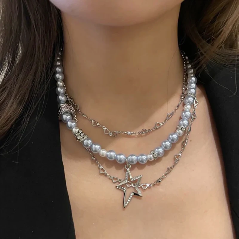 

Blue Pearl Star Pendant Necklace for Women Party Jewelry Girls Birthday Gifts with gift Box Packing