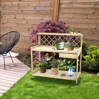 Garden Potting Bench Table Outdoor Planting Workstation W/Cabinet Drawer & Wheel  Plant Stand Outdoor