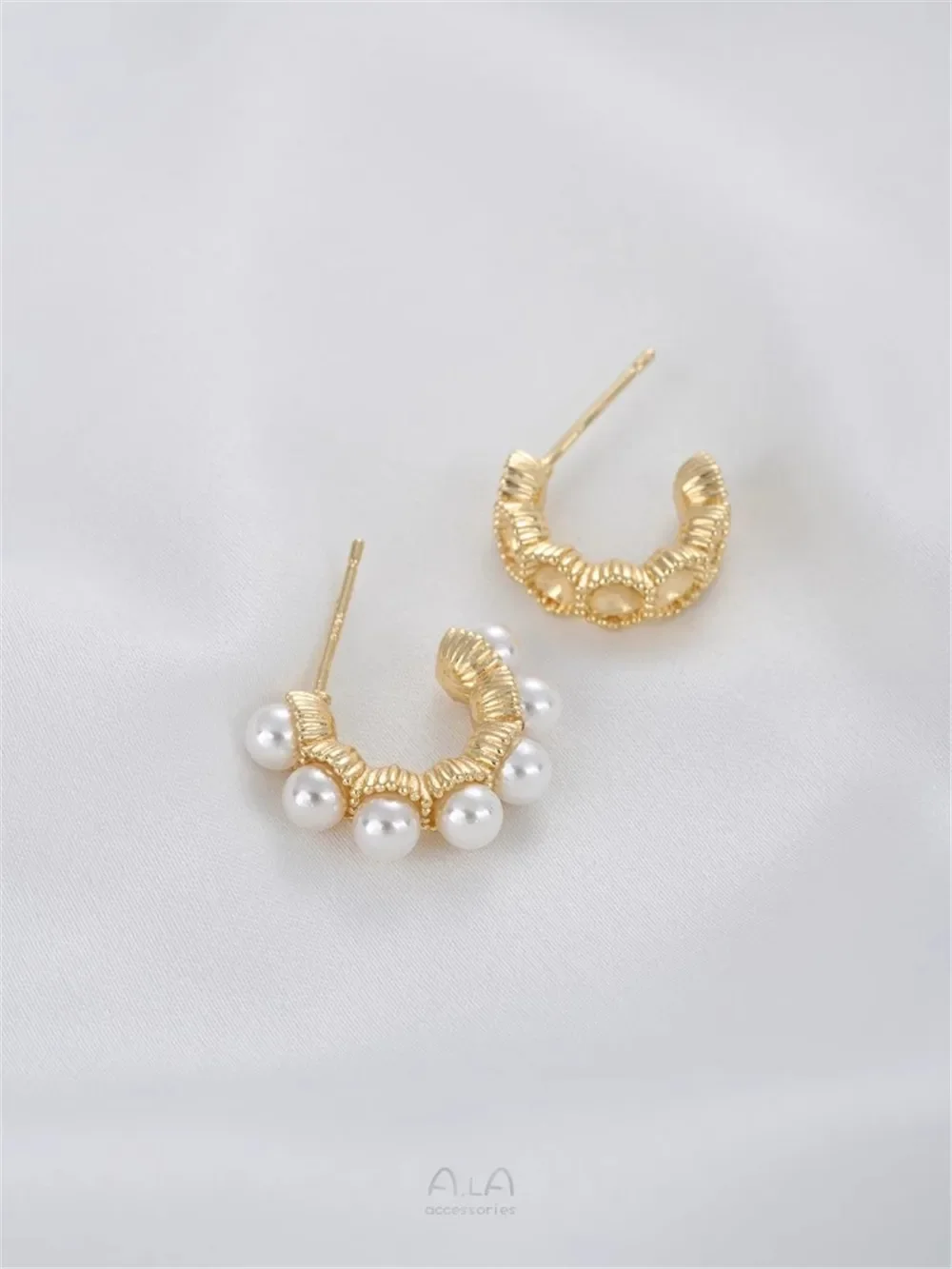 Фото Серьги-гвоздики из серебра 925 пробы с позолотой 14K, с кружевными бусинами, для самостоятельного изготовления, с жемчугом, аксессуары E356 №4