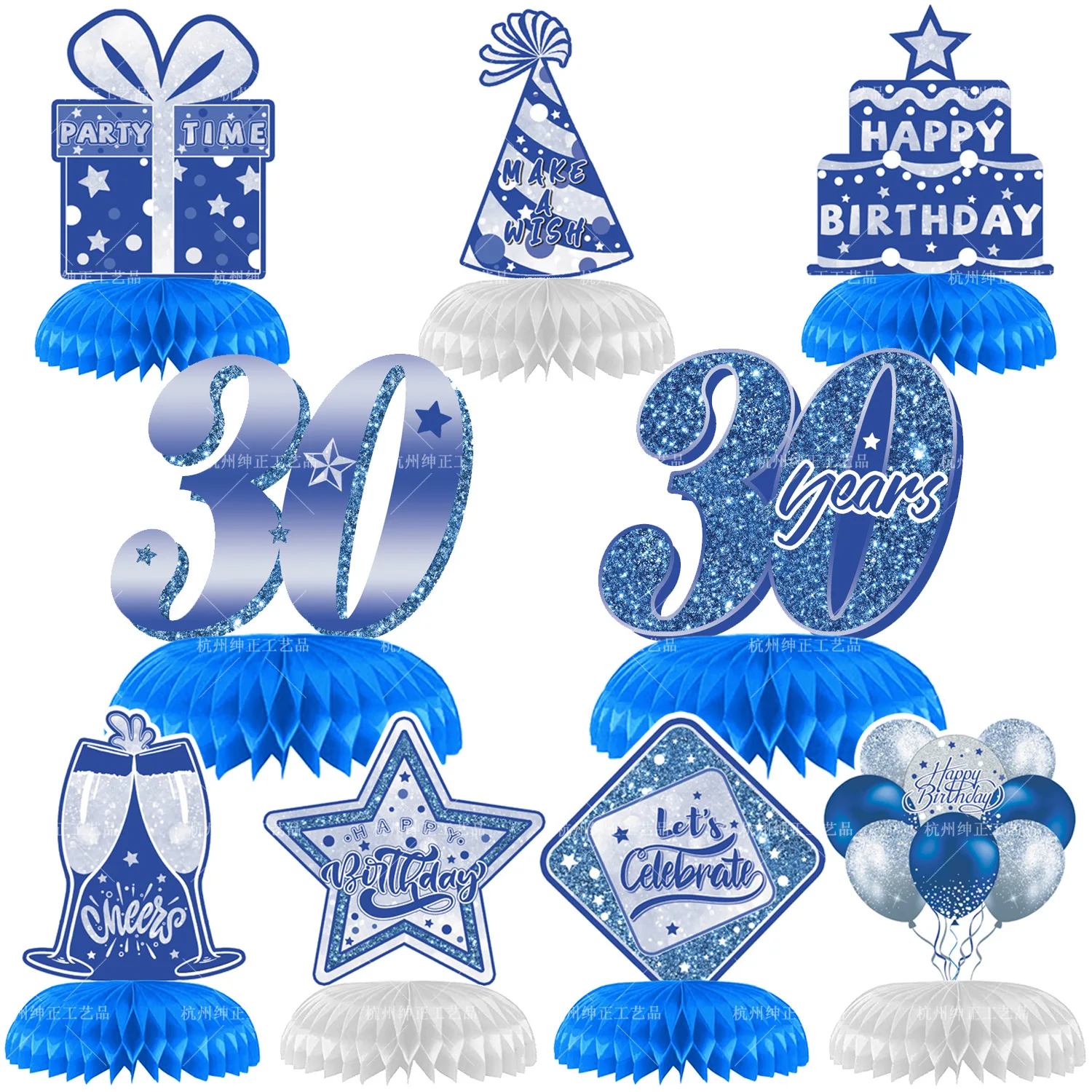 Blue 30 Birthday Party Decor Cheer 18th 20th 30th 40th 50th 60th 70th Birthday Honeycomb Paper Fan Tabletop Decor For Mr Man