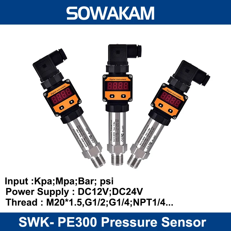 SWK-PE300 Pressure Transmitter With M20*1.5 Connector LED Display -0.1-0-100Mpa Water Tank Oil Gas 4-20mA Pressure Sensor