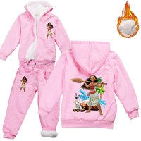2022 winter vaiana moana costume kids thicken fleece hooded jacket pants 2pcs sets toddler girls outfit baby boys warm sportsuit