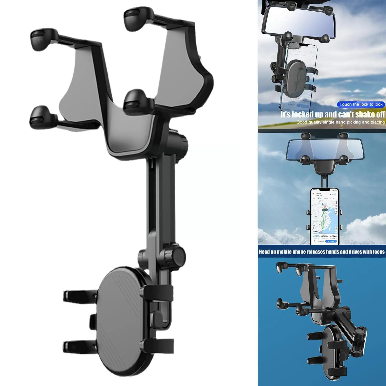 

Rearview Mirror Phone Holder For Car Mount Phone And Gps Holder Universal Rotating Adjustable Telescopic 360° Car Phone Hol H2O1