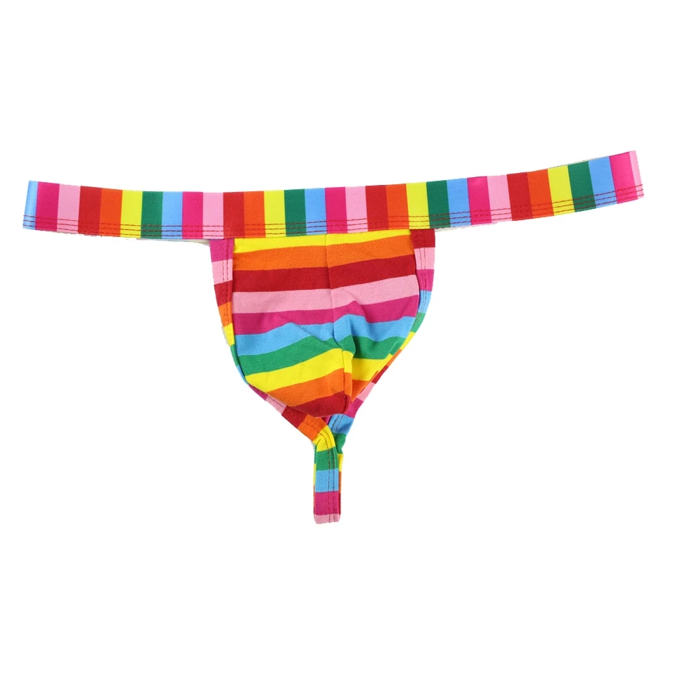 

Трусы-бикини мужские в радужную полоску, пикантное нижнее белье s, стринги с Т-образной спинкой, брифы для геев, стиль стринги