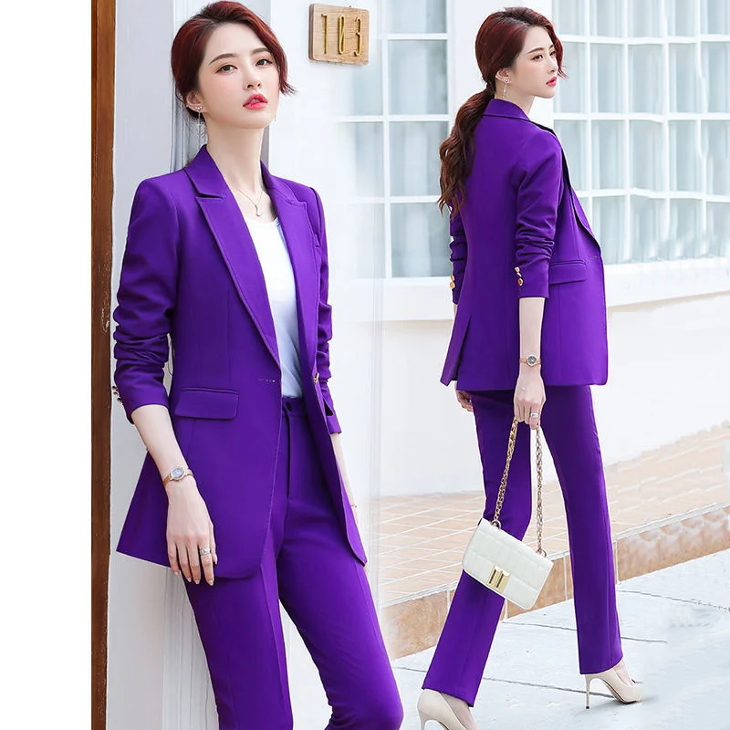

Модный высококачественный офисный костюм, пурпурный пиджак и брюки, комплект из 2 предметов, новинка 2022, костюм с талией, элегантные костюмы для женщин HJLZBW