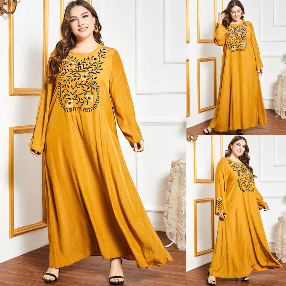 

Middle East Muslim Abaya Embroidery Arab Women Embroidery Long Dress Islamic Clothes Ethnic Maxi Robe Dubai Kaftan Party Casual