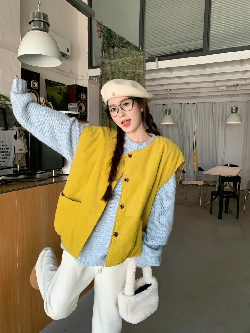 Японский модный вельветовый жилет в стиле ретро верхняя одежда женский