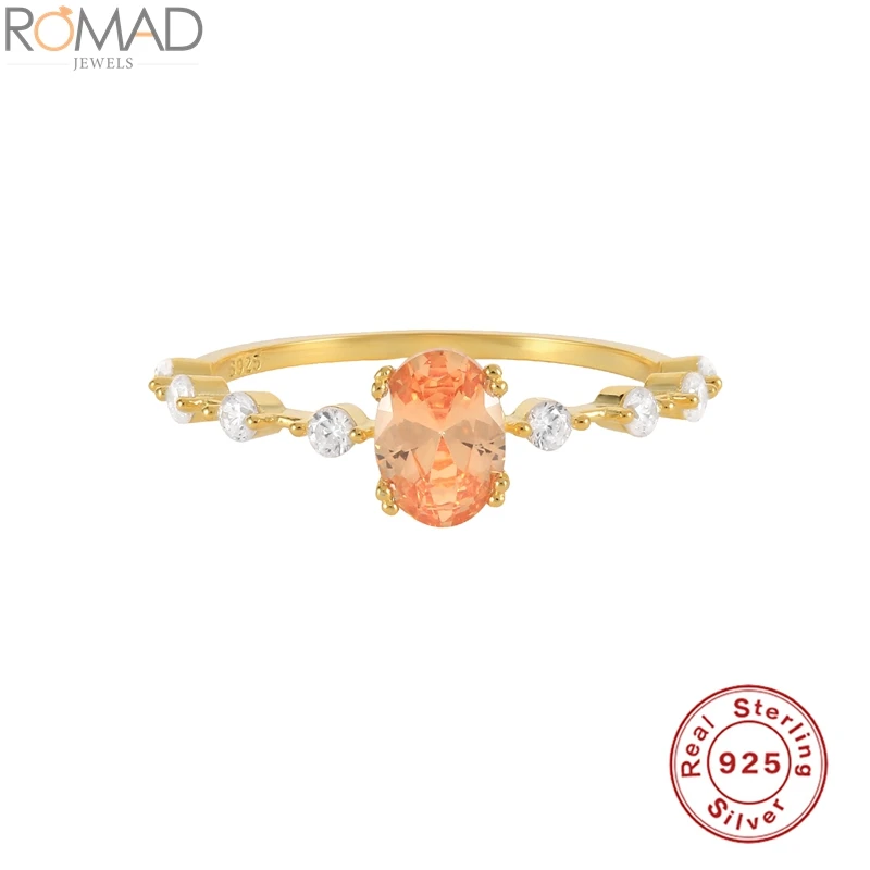 

ROMAD 925 Sterling Silver Champagne Diamond Rings For Women Wedding Gift Ring Minimalist Thin Circle Gem Rings Jewelry 925