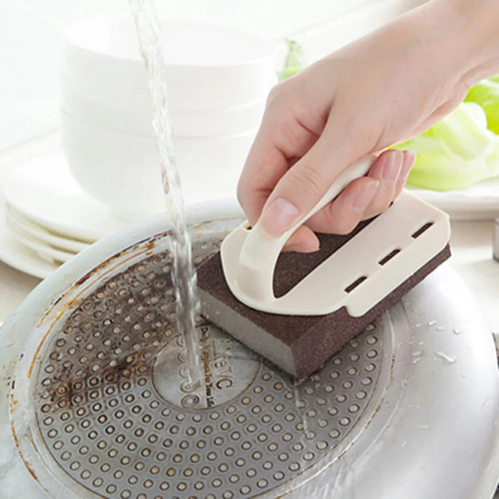 

Multipurpose Nano Carborundum Sponge Brush With Handle Kitchen Reusable Descaling Tools For Kitchen Pots Bottom Cleaning Brushes