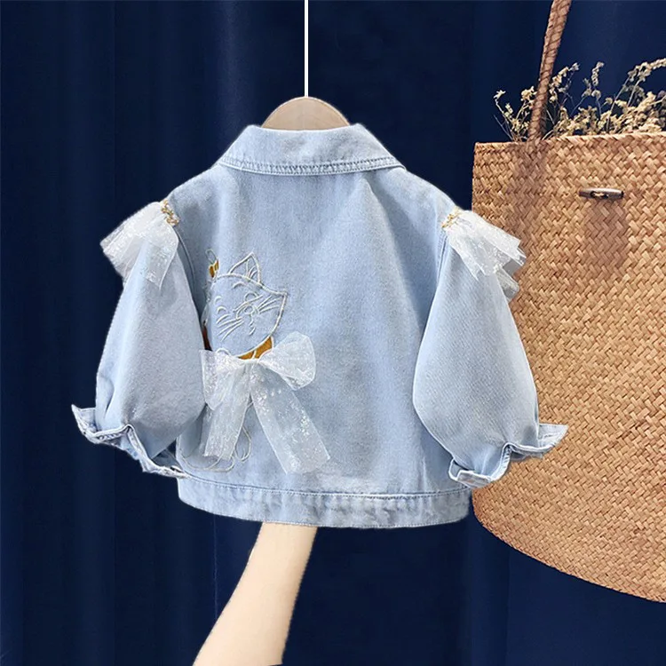 

Girls' Denim Jacket clothes Spring and Autumn Kid's Fashion Lace Cartoon Korean Casual Coat New Trend 2-10Y