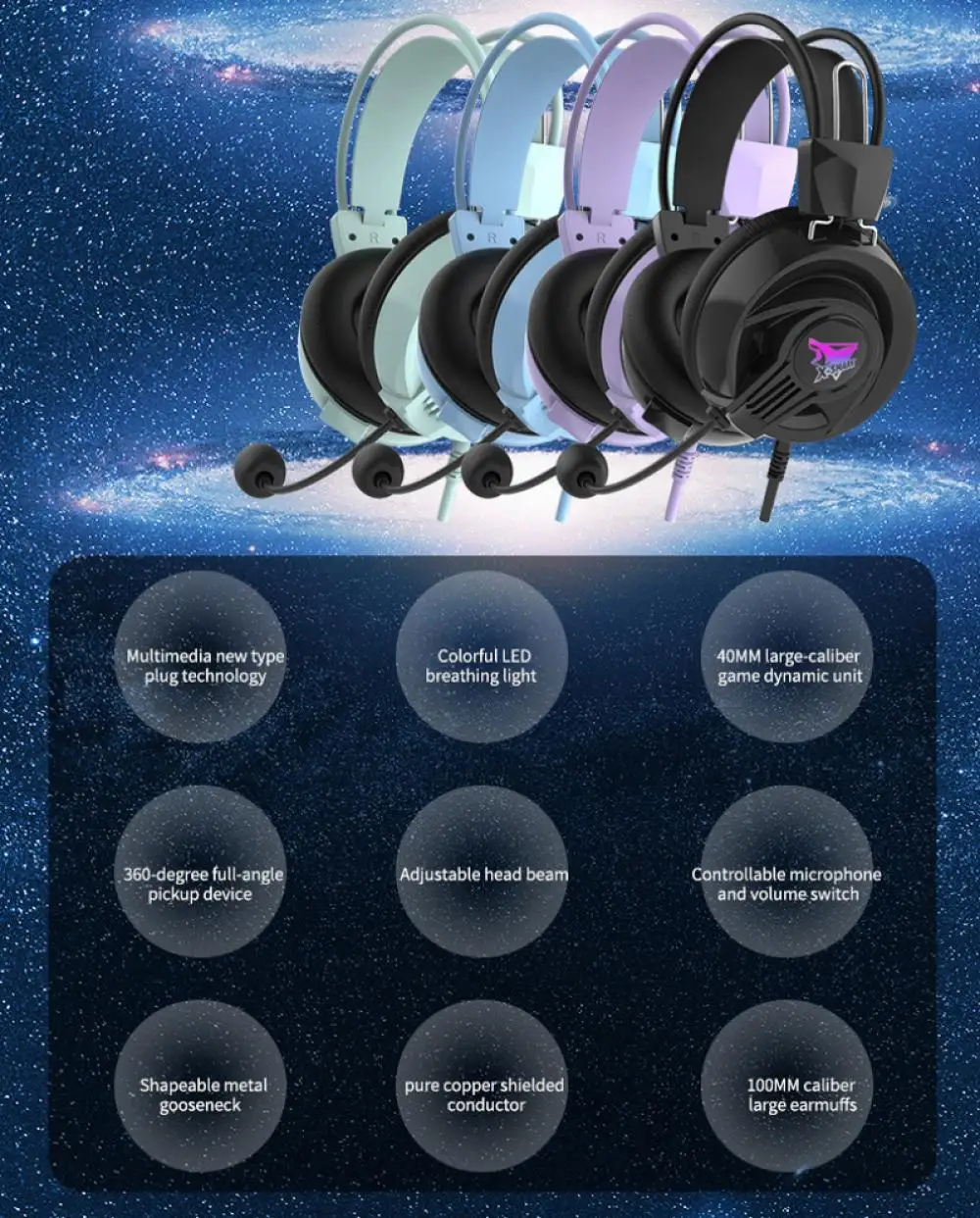 Игровая гарнитура KX369 с микрофоном светодиодный светильник кой для ноутбука