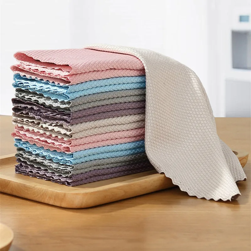 

Kitchen Fish Scale Rag Microfiber Glass Mirror Windows Wiping SuperAbsorbent Quick-drying Anti-Grease Lint-free Home Clean Towel