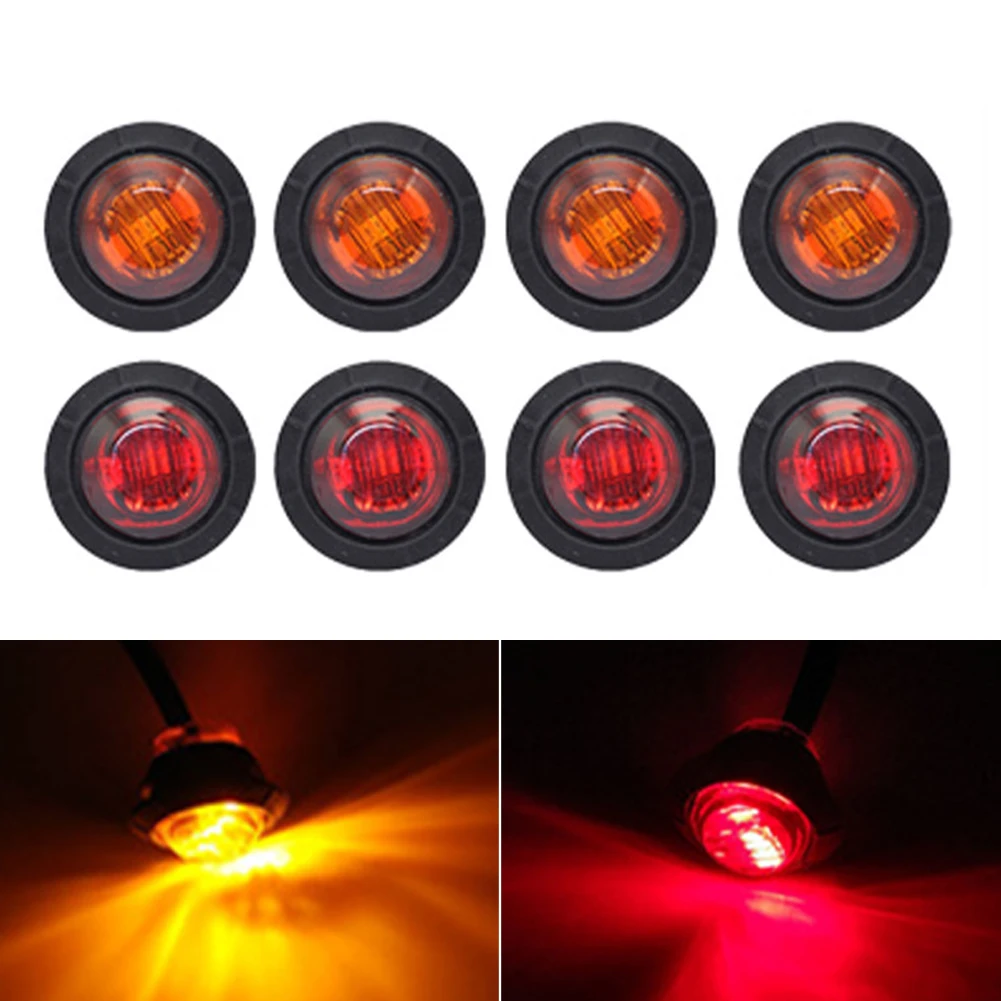 

20 PCS 12V/24V 3LED 3/4" Round Trailer Side Marker Lights Yellow Red For Trucks Clearance Lights Truck Turn Signal Lamp