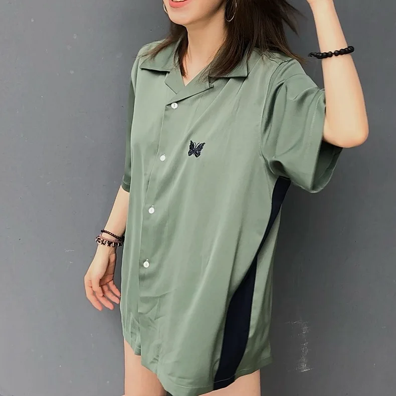 Oversized Summer Needles Embroidery Butterfly Shirts Men Women High Quality AWGE Shirt Top Inside Tag Streetwear Hawaiian Shirt