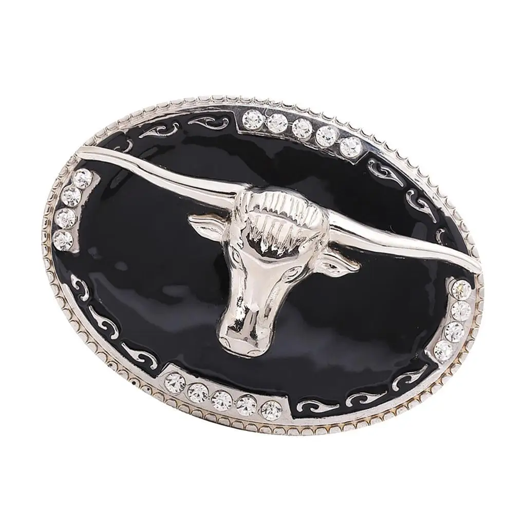 Western Rhinestone Long Horned Buckle Cowboy Rodeo Accessory