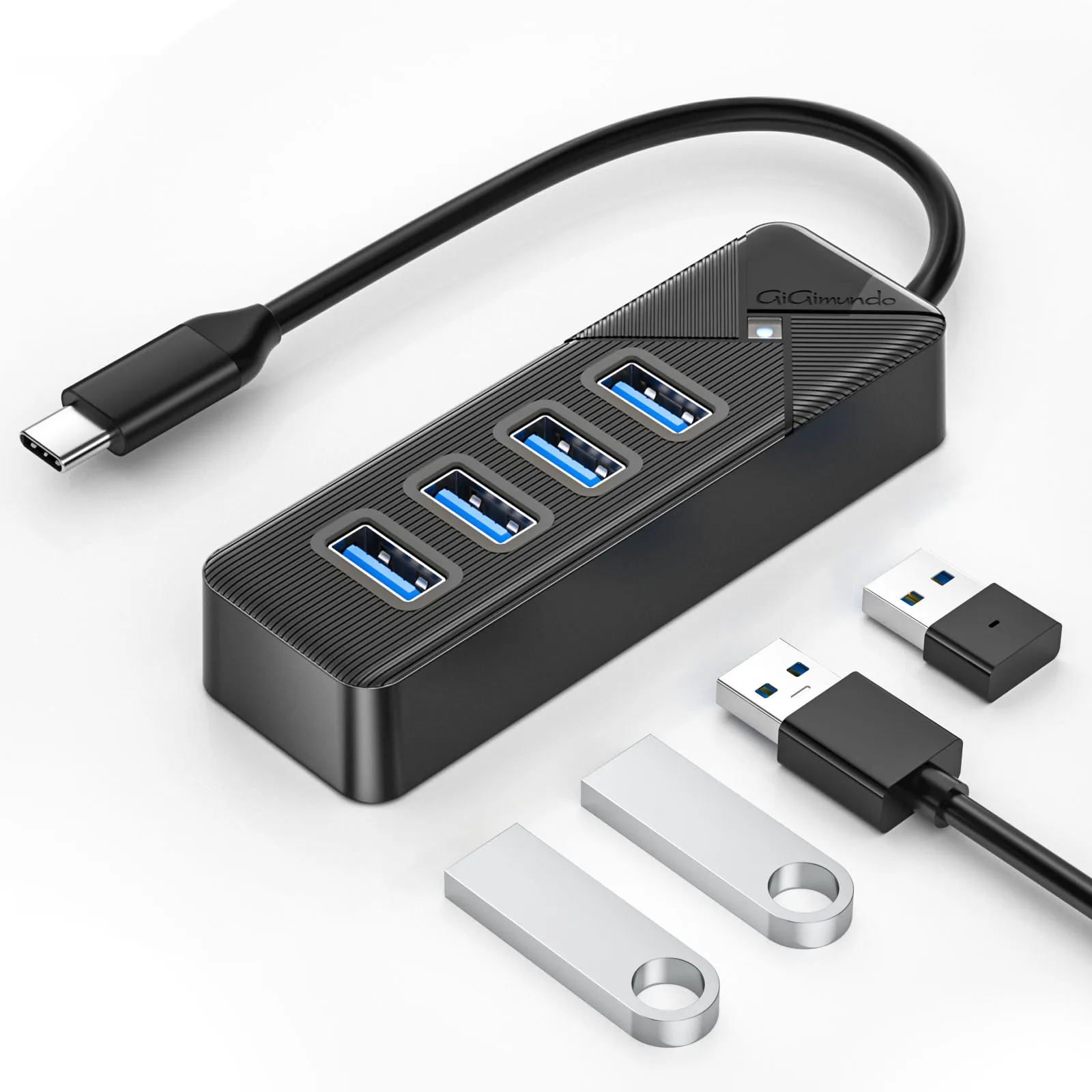 Фото USB 3.0 HUB, высокоскоростной USB-разветвитель с 4 портами USB-A и 1 портом Type-C, 5 Гбит/с, многопортовый USB-адаптер для ПК, компьютерных аксессуаров, ноутбуков №1