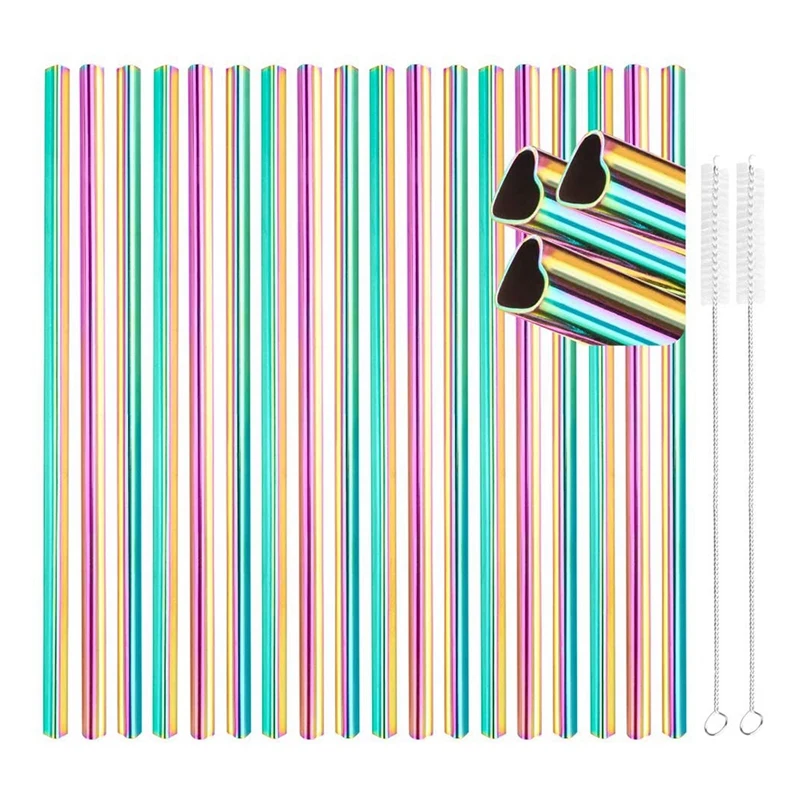 

36 Pcs Reusable Heart Shape Stainless Steel Straws,With Cleaning Brushes For Tumblers Beverage Drinks Cocktail(Colorful)