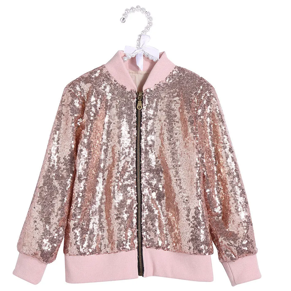 

WLG Girls Sequins Jackets Kids Pink Yellow Zipper Long Sleeve Coats Baby Girl Fashion All Match Outerwear for 2-8 Years
