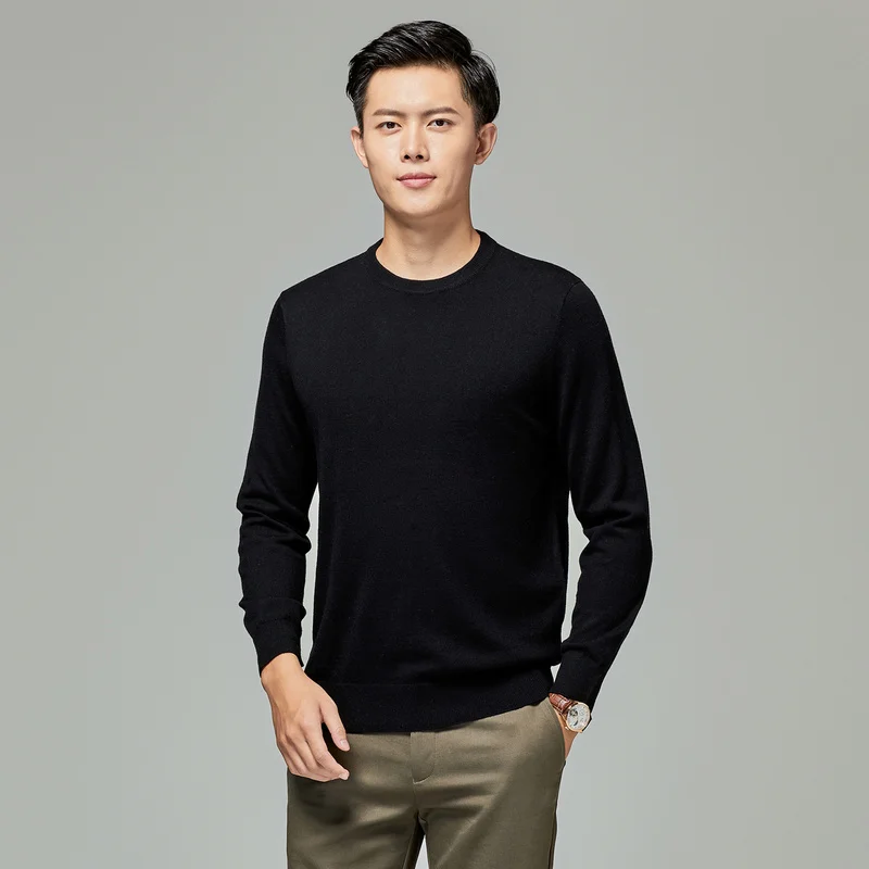 

Woolen sweater men's 100 pure wool autumn and winter round neck middle-aged and young bottoming sweater pullover sweater