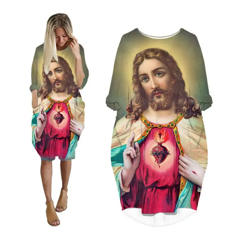

Женские платья 2022 с принтом Иисуса, винтажная уличная одежда с длинным рукавом, модная женская одежда, одежда больших размеров, женское платье миди