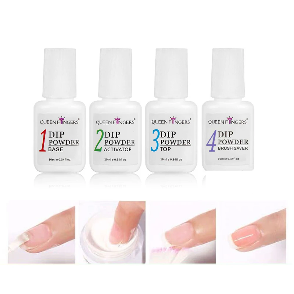 

4Bottle Dip Powder Gel Liquid Set with Base/Activator/Top/Brush Saver Dipping Powders Essentials Kit DIY Home,No UV Lamp Needed