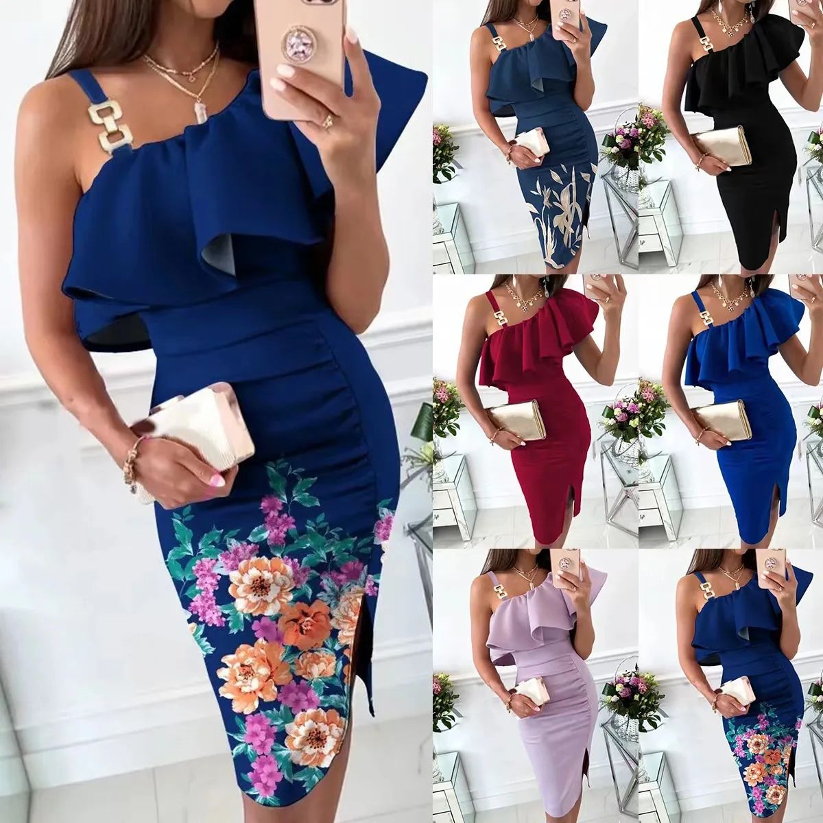 Summer Dresses Woman 2022 Sexy Party Temperament Sleeveless Off Shoulder Slit Dress