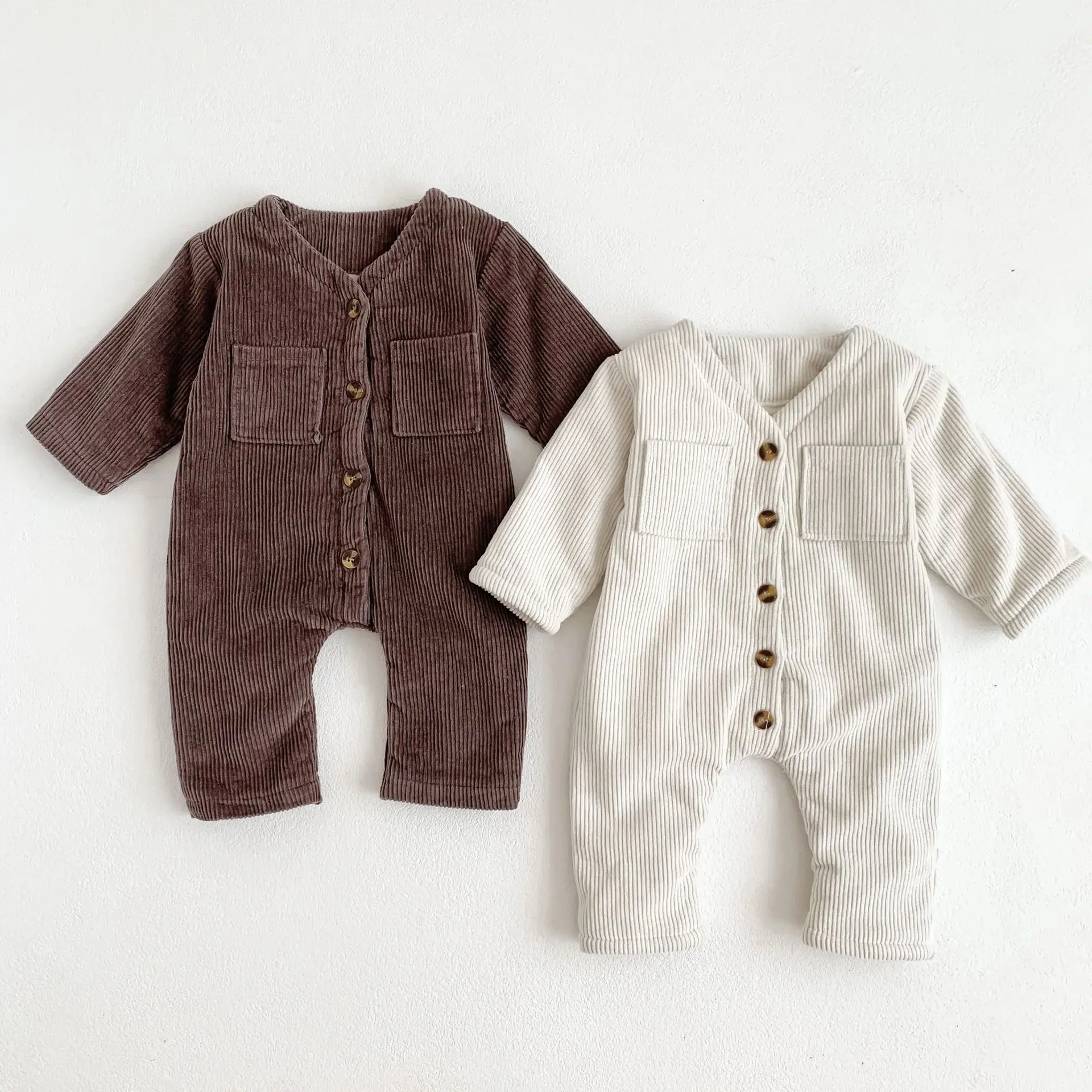 

Winter Newborn Long Sleeve Rompers Boys And Girls Solid Thicken Warm One-piece Baby Clothes Kids Jumpsuit For Infant