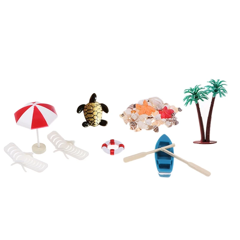 

10Pcs/Set Miniature Deck Chair Beach Umbrella Boat Shell Kits for Dollhouse Life Scenes Decoration Accessory
