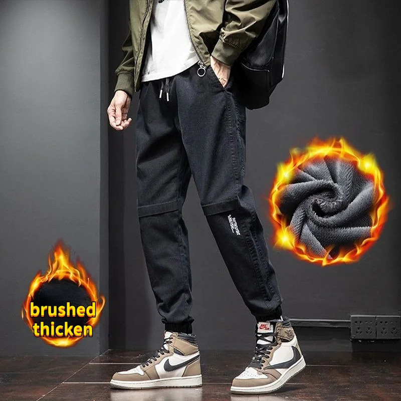 

Summer Winter 2023 Cargo Brushed Pants Thermal Fleece Velvet Work Cargos Jogger Wool Overalls Work Baggy Plush Trousers Men