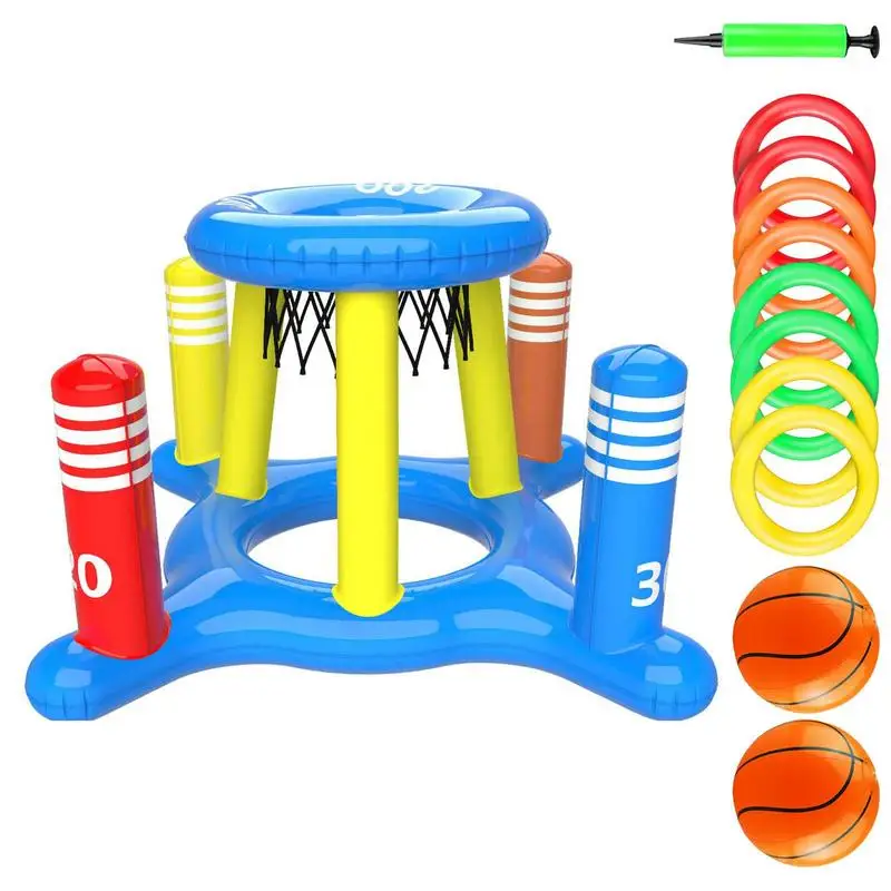 

Pool Basketball Goal 2 In 1 Inflatable Basketball Hoop For Pool Outdoor Water Game With 1 Cross Toss Toy And 8 Toss Rings Pool