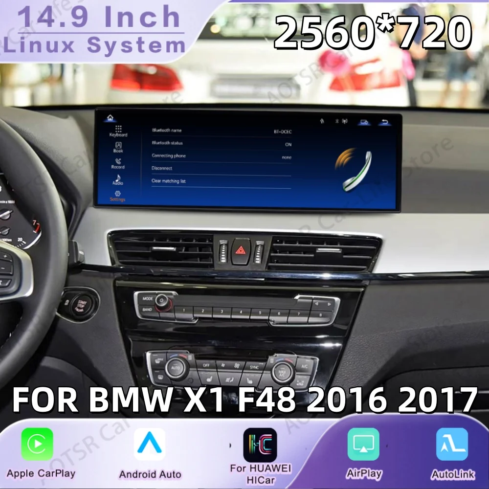 Фото 14,9-дюймовый Linux-плеер для BMW X1 F48 2016-2017 с беспроводным Apple CarPlay, Android Auto, HiCar, обновлением оригинальной системы Mirror Link №1