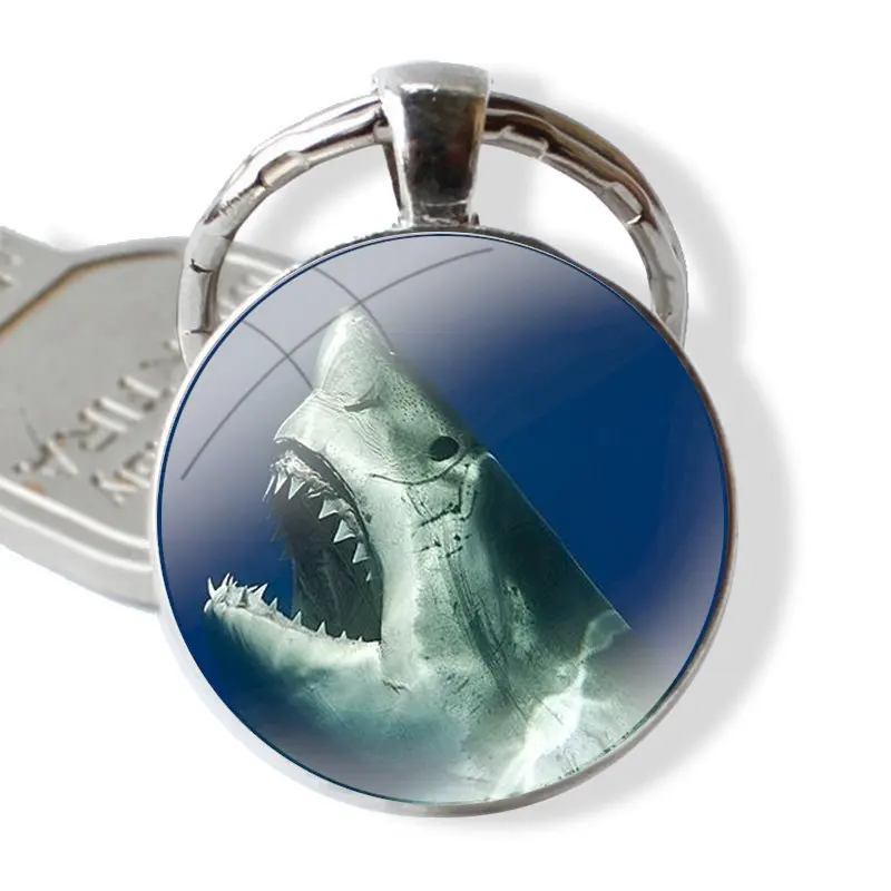 Браслет для ключей Ocean Shark 25 мм стеклянный брелок Cabohcon ювелирный подарок