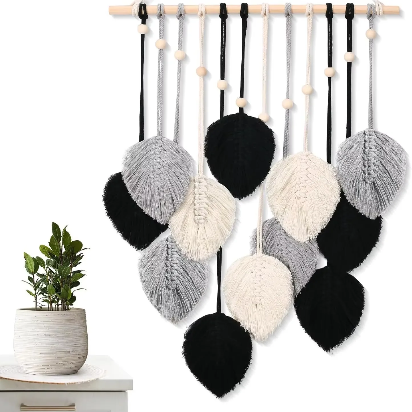 

Настенный гобелен ручной работы в технике макраме с зелеными листьями, в стиле бохо, для декора дома, гостиной, офиса, эстетичный подарок