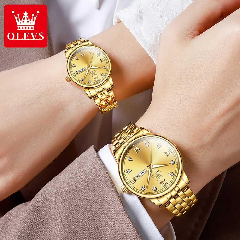 Olevs Simple Couple Watches for Lovers Waterproof Stainless Steel Sets of Watches for Him and for Her Relogio Feminino
