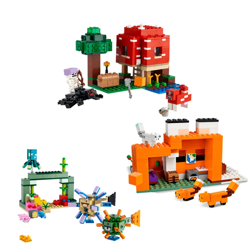 

NEW MyWorld The Mushroom House Building Blocks Bricks Creative Play Fox Lodge Classic Guardian Battle Model Kits Toys Kids Gift