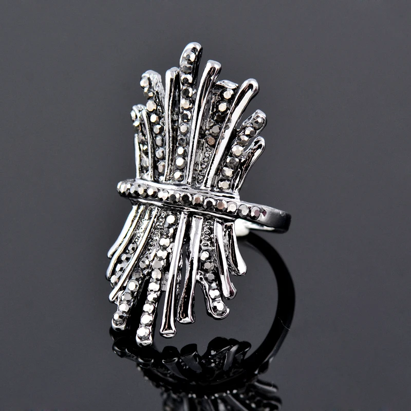 

LEEKER Vintage Black Cubic Zircon Big Rings For Women Female Antique Silver Color Fashion Jewelry Accessories Gift ZD1 LK6