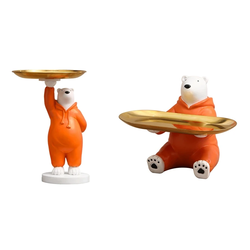 

Resin Confession Bear Figurines Love Polar Bears Tray Statue Home Decor Key Storage Art Sculpture Desktop Ornament