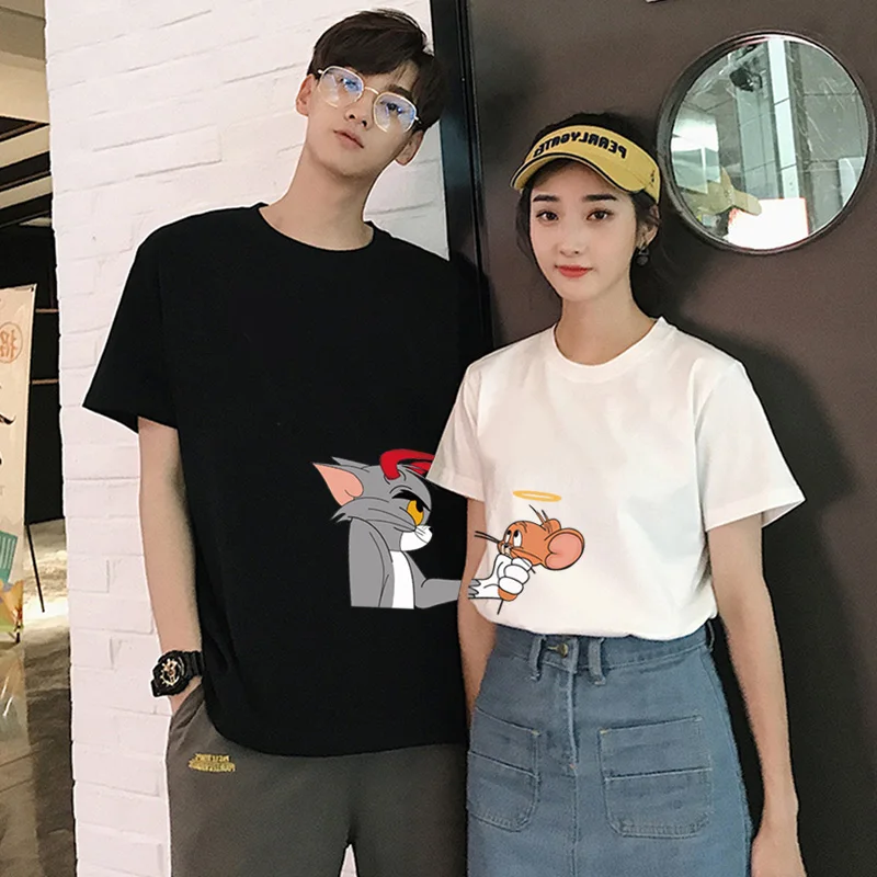 

Cat Tom Mouse Jerry Couple T-Shirt Vintage 90S Graphic Tops Harajuku Kawaii Streetwear Women Men Fashion Casual Tee Camisetas