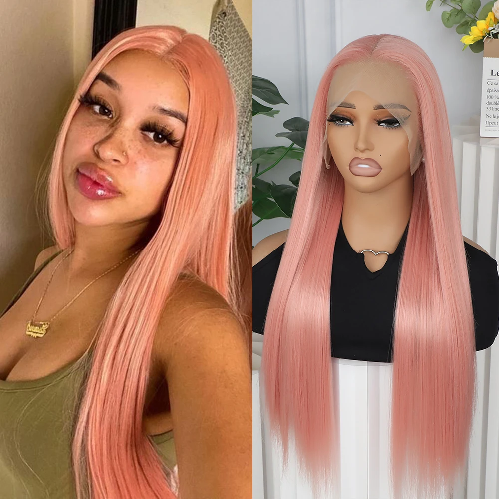 Apolaurel Синтетический длинный прямой парик из розово-красного волос